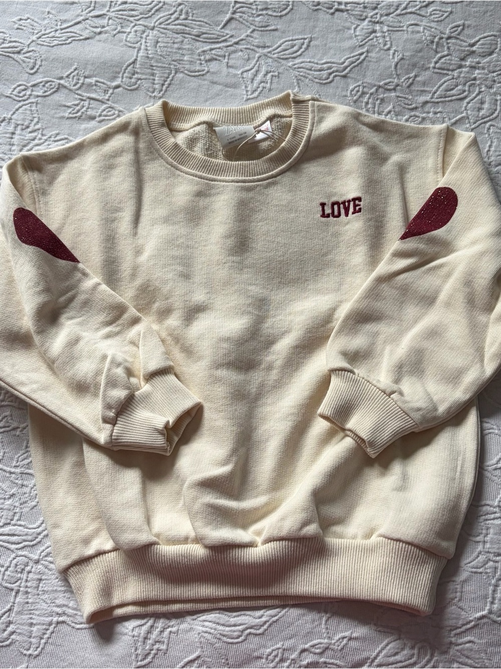 Zara 4T girls Love Embroidered Cream Sweatshirt Accents new valentines
